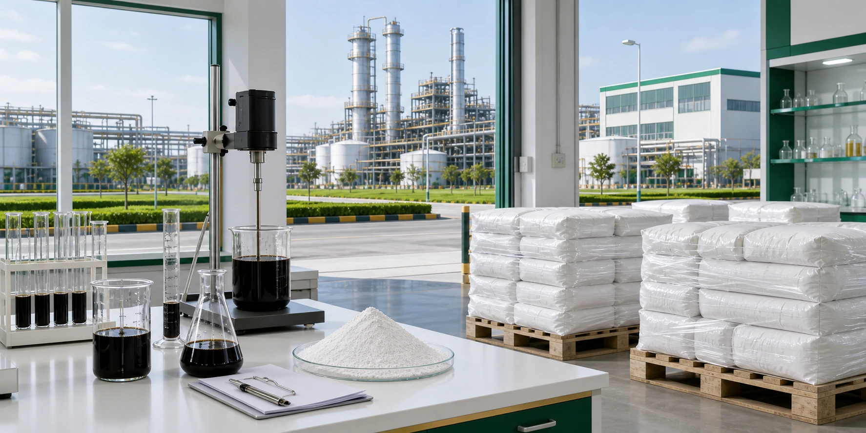 Organoclay factory and laboratory visual for oilfield product range review